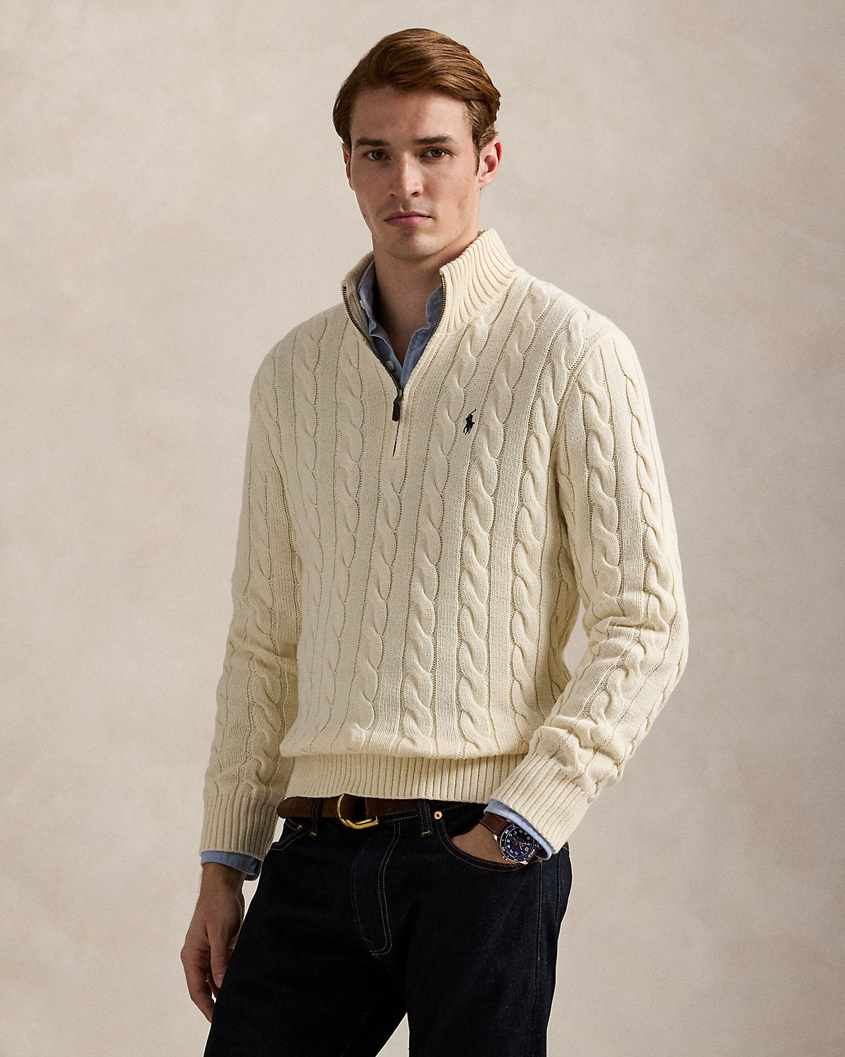 Ralph Lauren Quarter Zipped Cardigan | סריג ראלף לורן שמנת