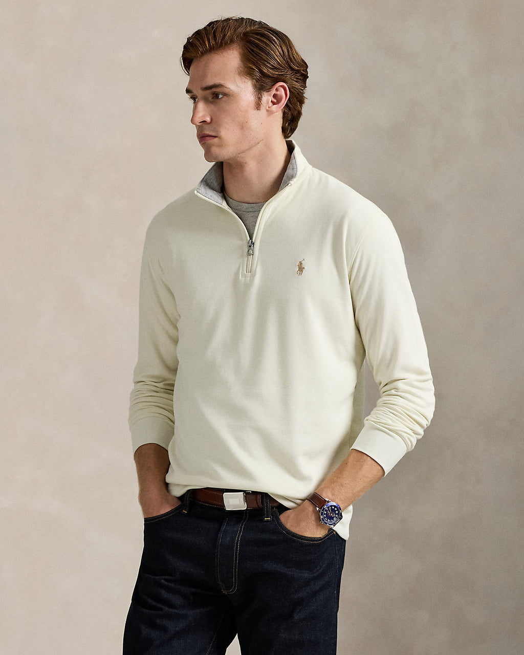 Ralph Lauren Quarter Zipped Sweatshirt - סווטצירט ראלף לורן שמנת