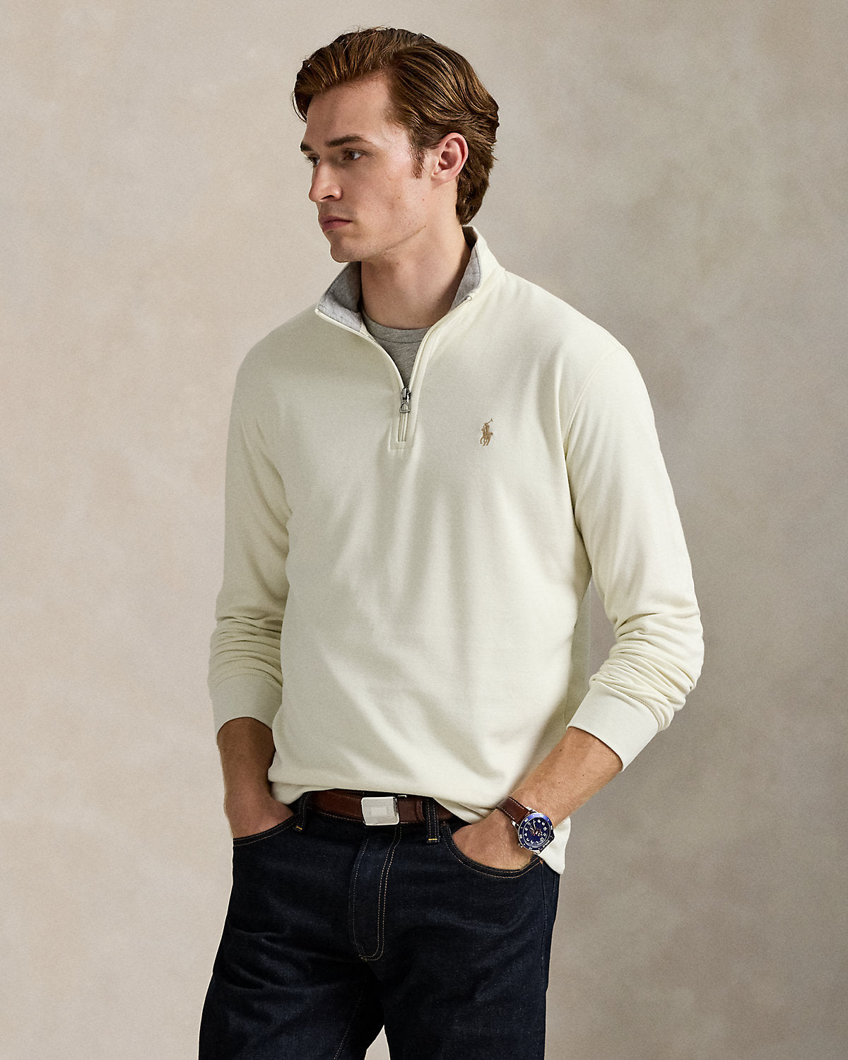 Ralph Lauren Quarter Zipped Sweatshirt - סווטצירט ראלף לורן שמנת