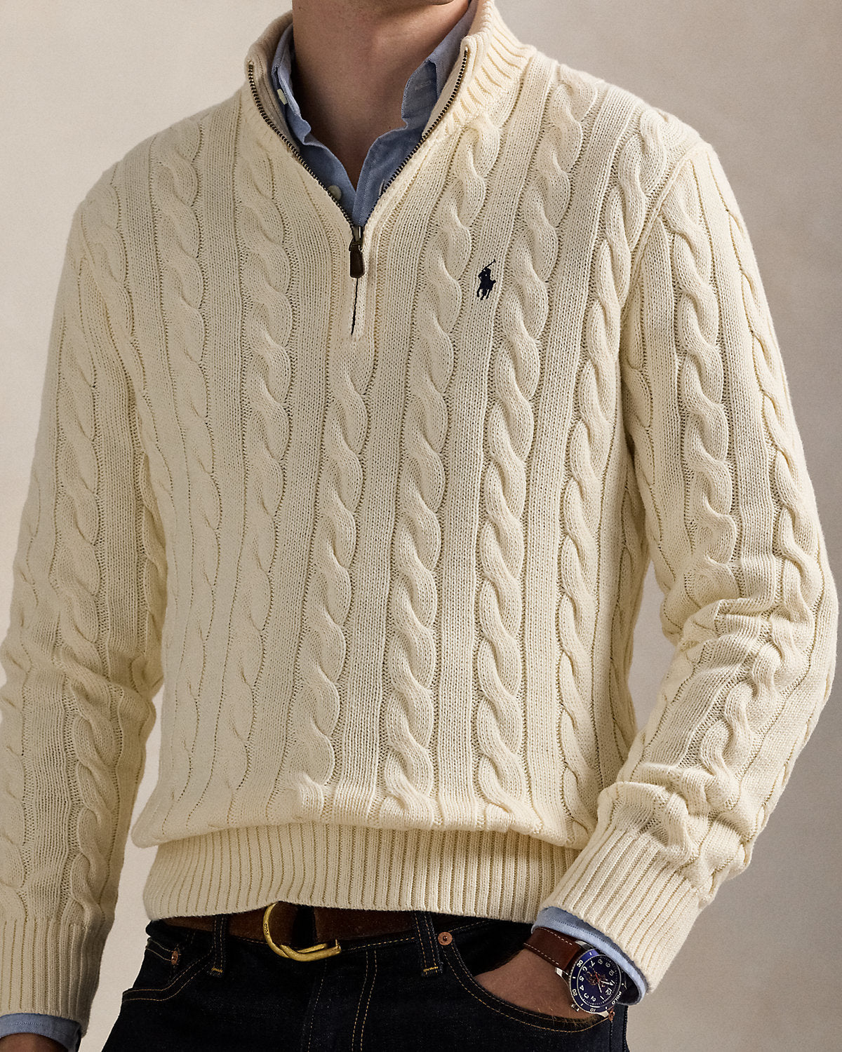 Ralph Lauren Quarter Zipped Cardigan | סריג ראלף לורן שמנת